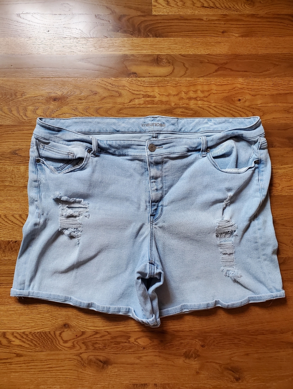 Maurices Light Blue Denim Jean Distressed Shorts. Size: 24W.